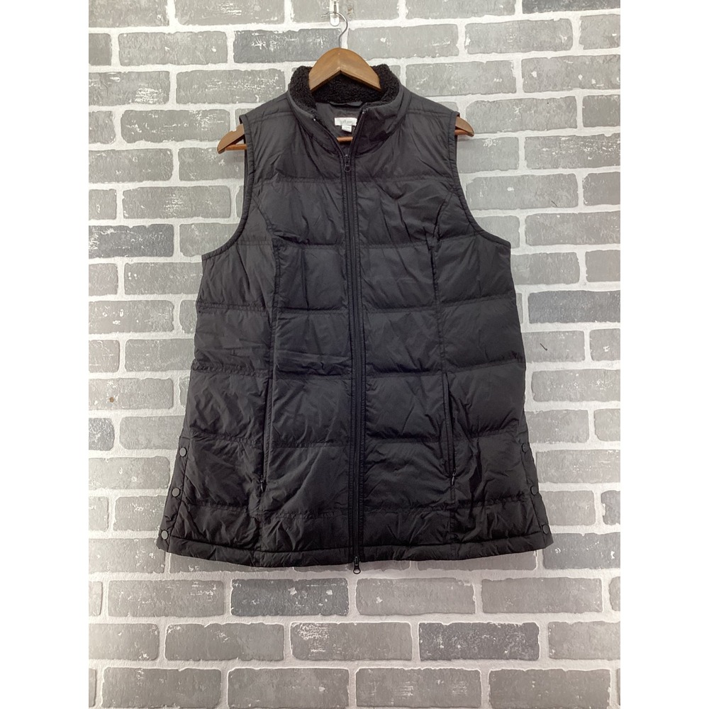 J. Jill Black Down Puffer Vest Sherpa Collar Snap Side Vents‎ Womens Large